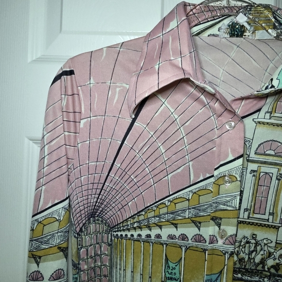 Helen Sue 1970s Art Deco Car Show Novelty Print Top Vintage Sz M - Picture 4 of 10